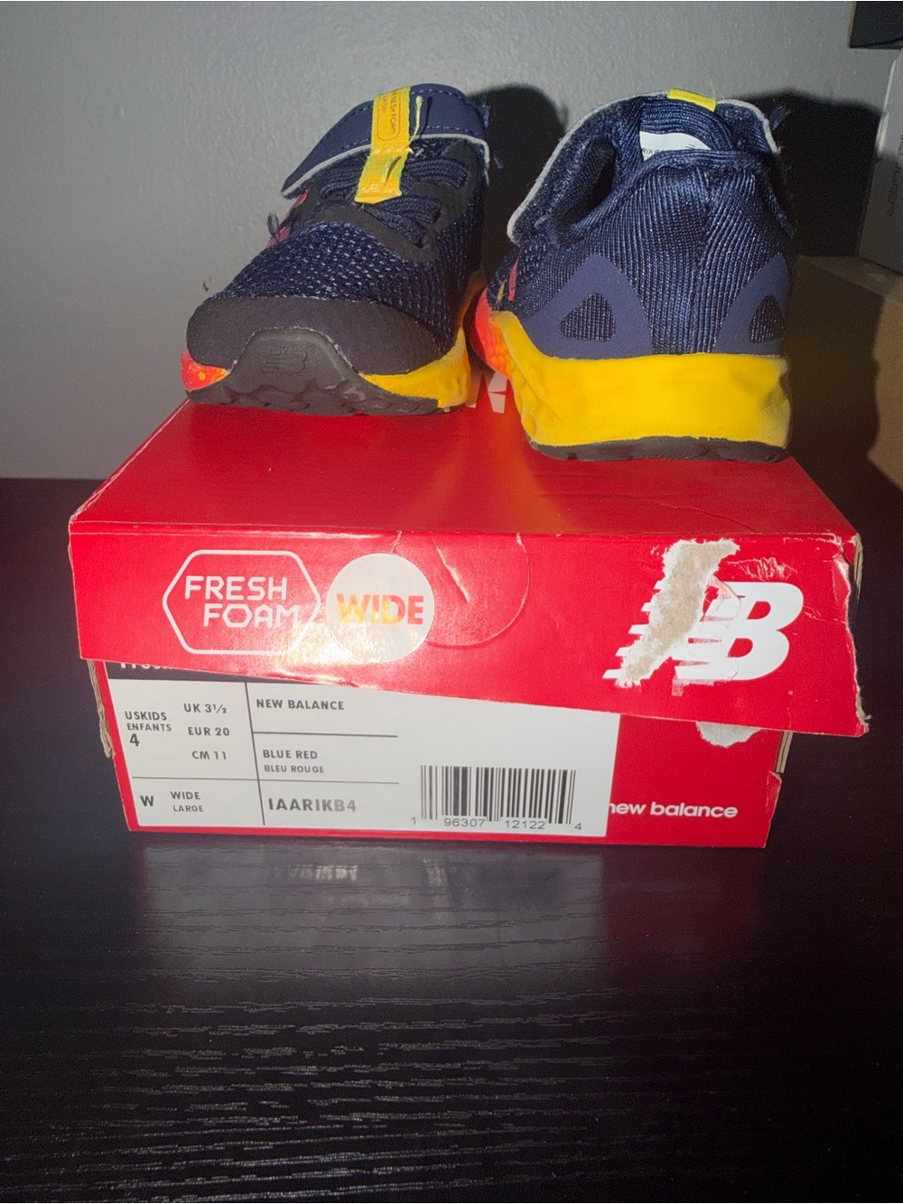 New Balance Kids Navy and Yellow Sneakers with Hook-and-Loop Strap